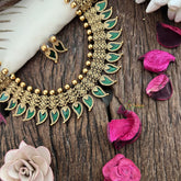 Vriksham Gold Look Alike Floral Design With Kerala Palakka Neckpiece-Green-G19241